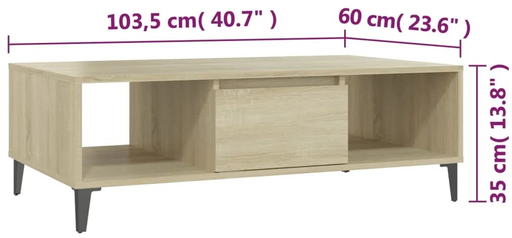 Mesa de centro derivados de madeira carvalho sonoma