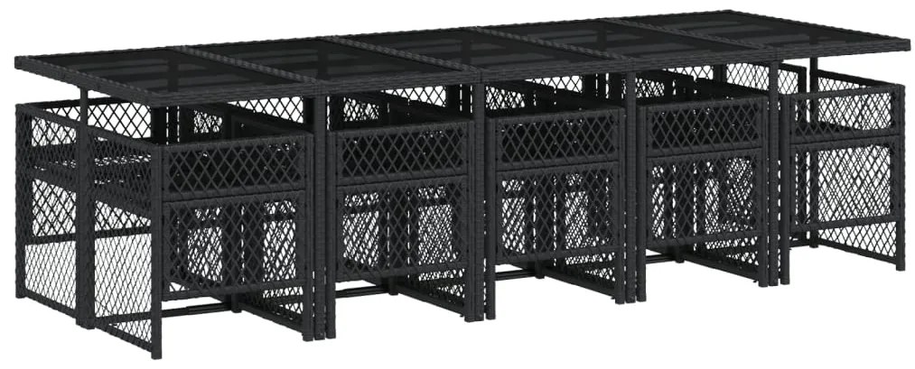 11 pcs conjunto de jantar p/ jardim c/ almofadões vime PE preto