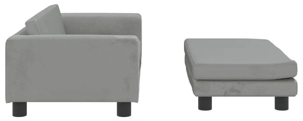 Sofá infantil com apoio de pés 100x50x30 cm veludo cinza-claro