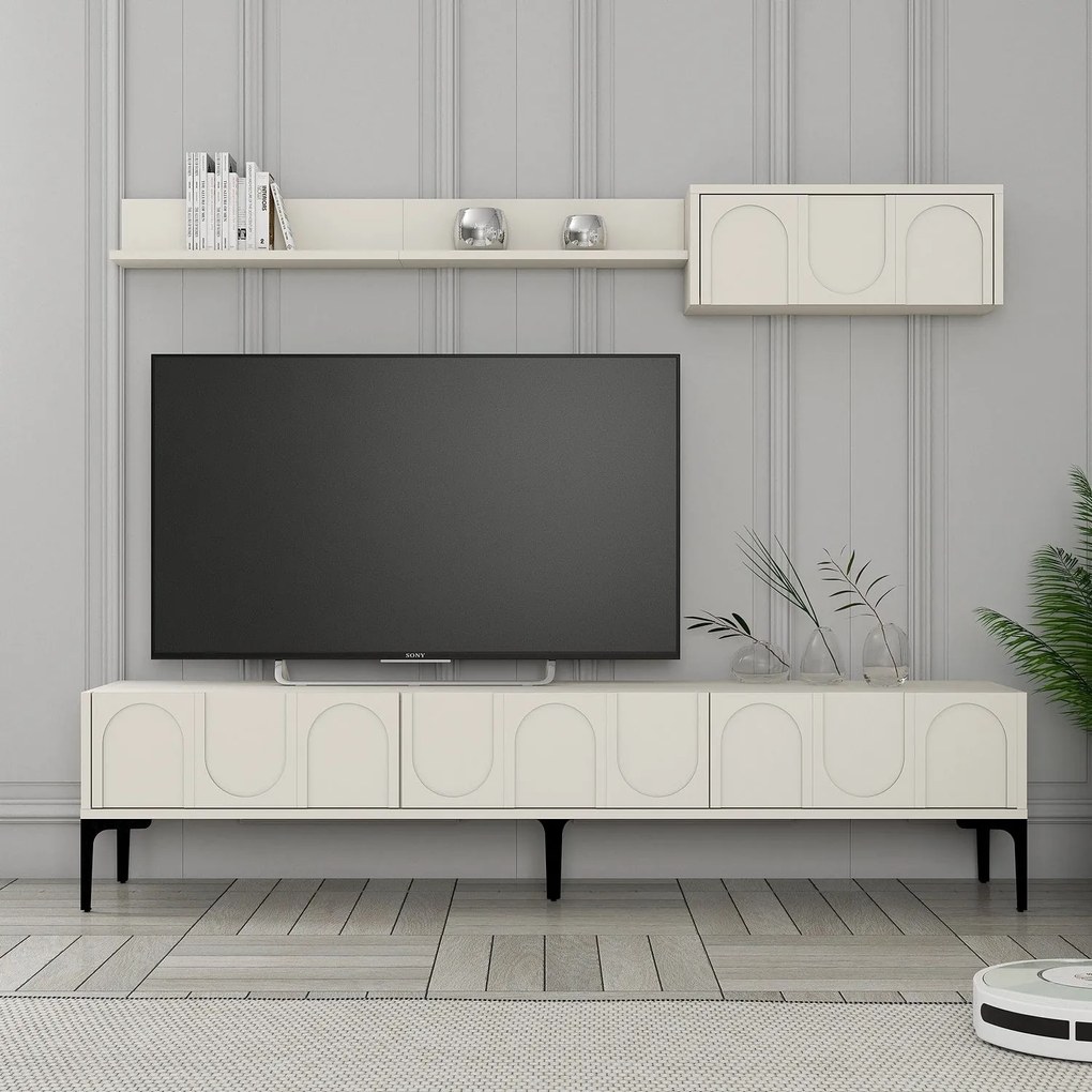 **** Conjunto de Mobiliário de Sala de Estar Lyon – Creme e Preto – Di