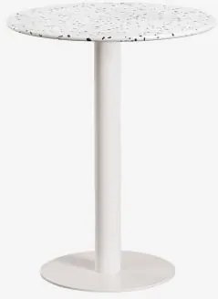 Mesa De Bar Redonda Ø60 Cm Em Terraço Xiren Terrazzo Marfim E Preto - Branco Glacial - Sklum
