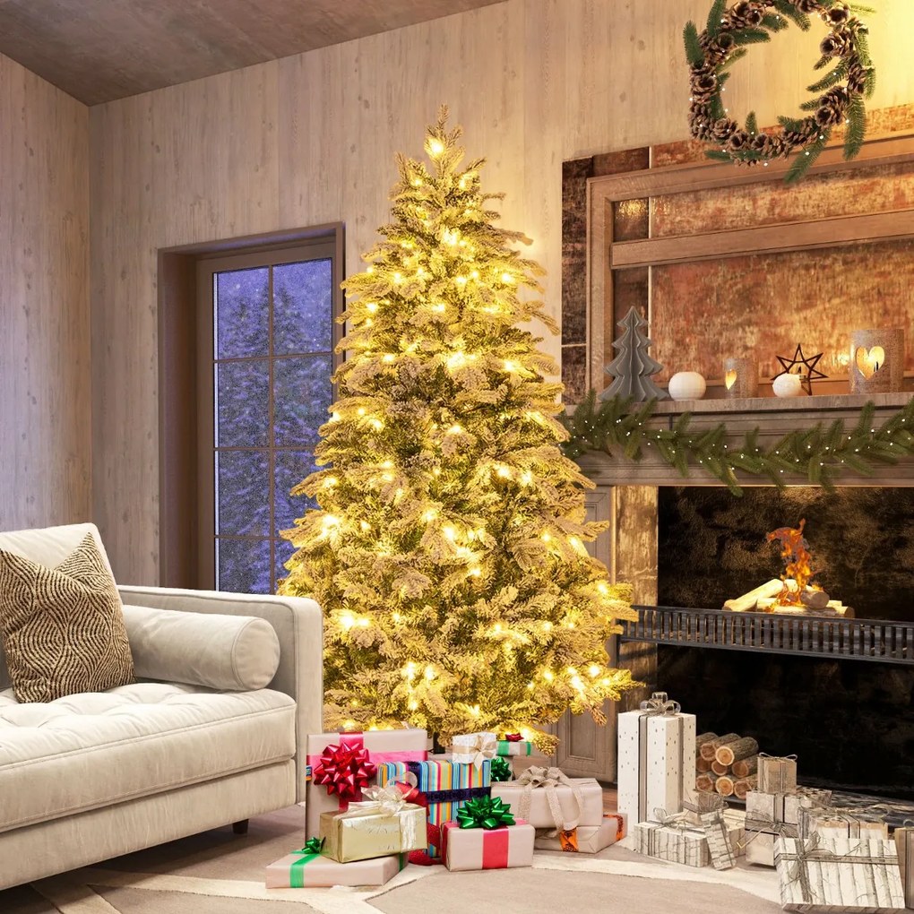 Árvore de Natal com neve de 180 cm com 1415 ramos, 260 luzes LED quentes e design articulado Verde