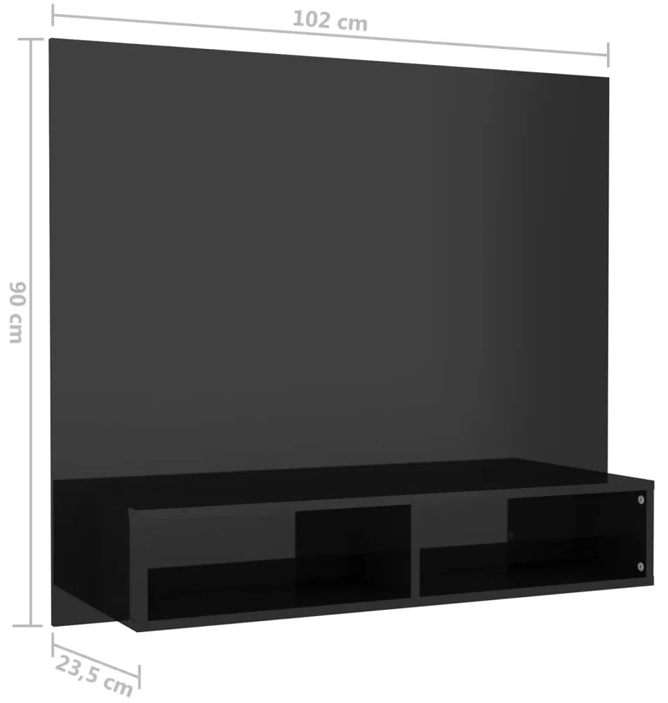 Móvel de TV de Parede Lisboa de 102 cm - Preto Brilhante - Design Mode