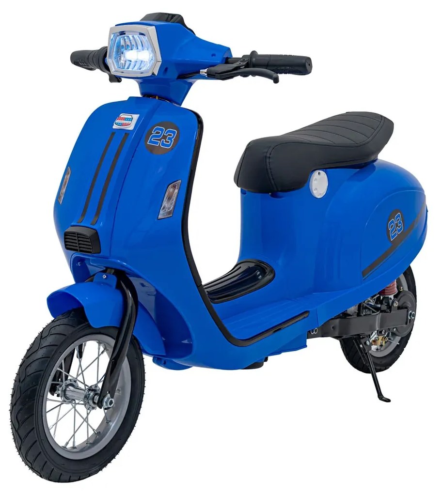 Vespa elétrica para Crianças 24V Retro Scooter 23, Rodas AR assento couro ecológico Azul
