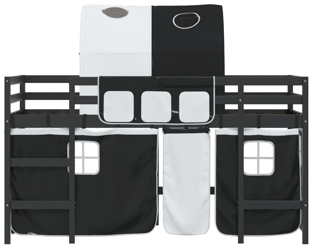 Cama alta criança c/ túnel 90x200 cm pinho maciço branco/preto