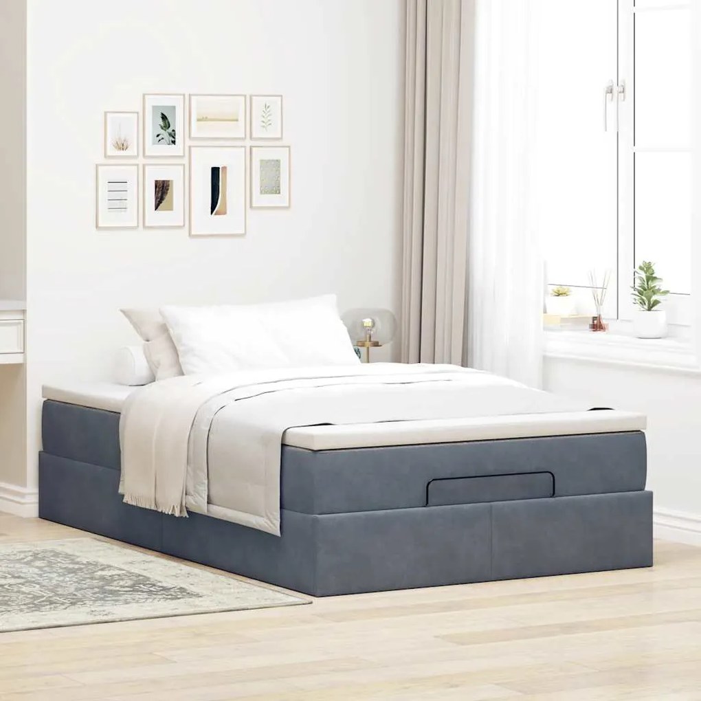 Estrutura de cama otomana com colchão cinza escuro veludo