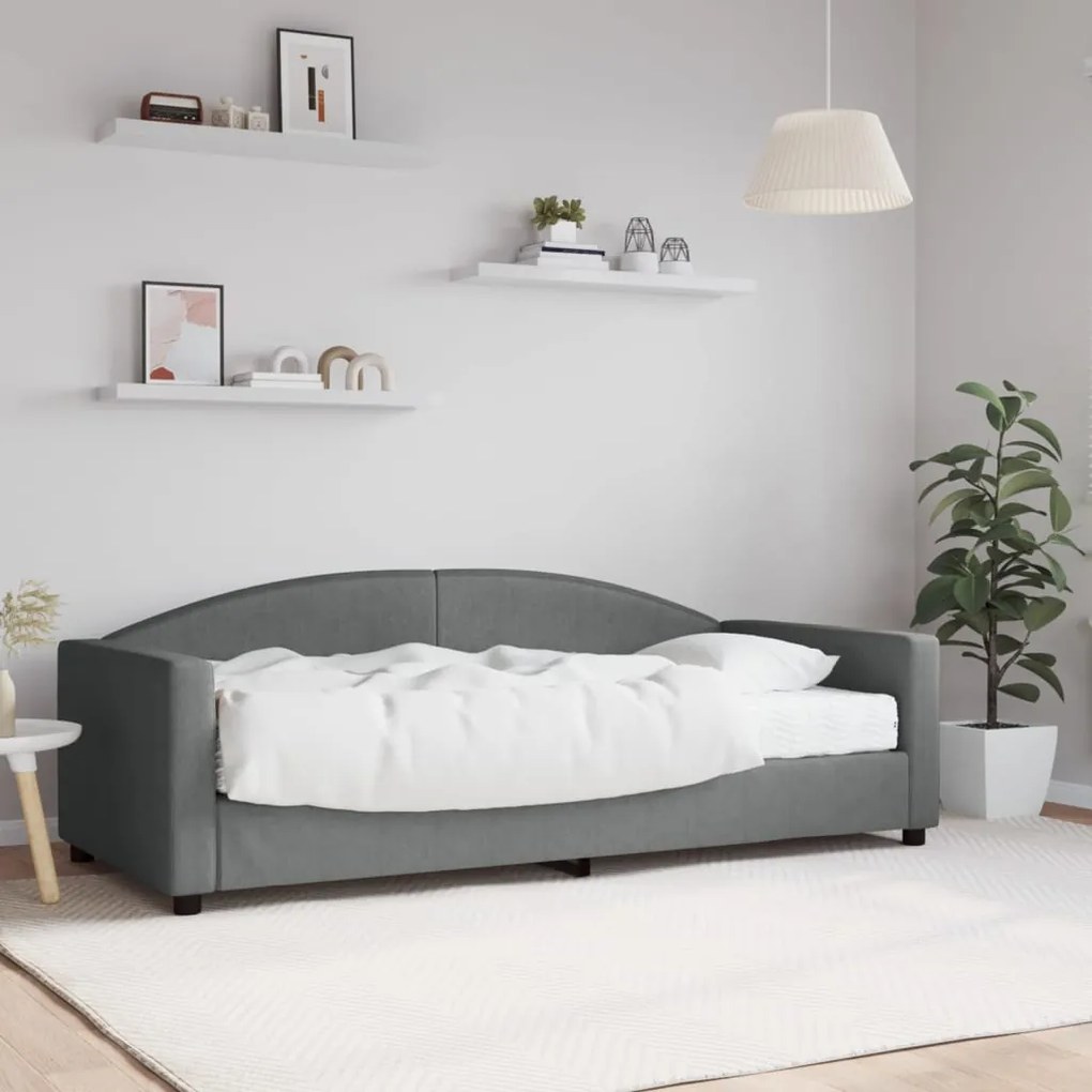Sofá-cama com colchão 90x190 cm tecido cinzento-escuro