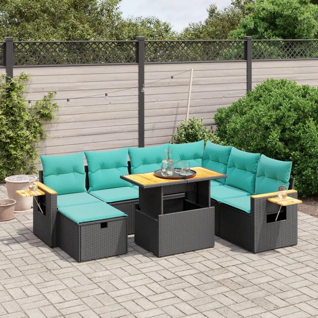 vidaXL 8 pcs conjunto de sofás p/ jardim c/ almofadões vime PE preto