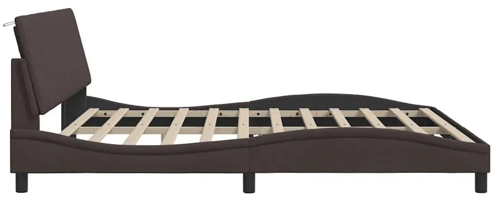 Estrutura de cama sem colchão 200x200 cm tecido castanho-escuro