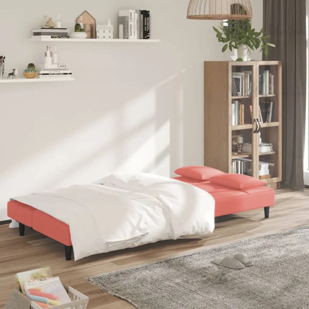 Sofá-cama 2 lugares com duas almofadas veludo rosa