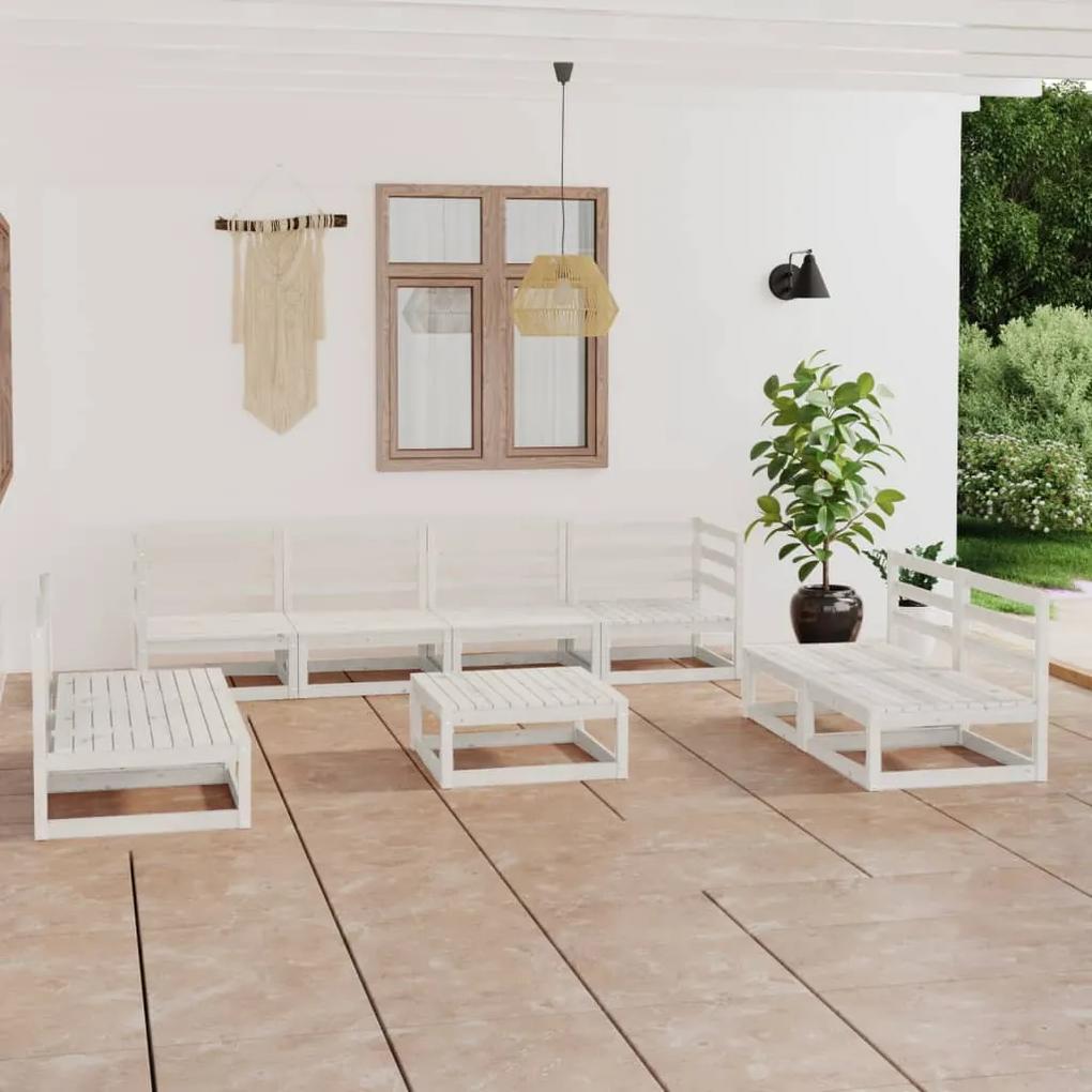 9 pcs conjunto lounge de jardim pinho maciço branco
