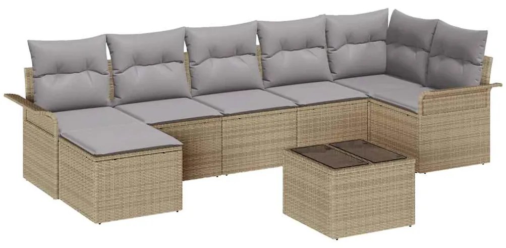 Conjunto de Sofás de Jardim de 8 Peças com Almofadas Preto Vime Poliés