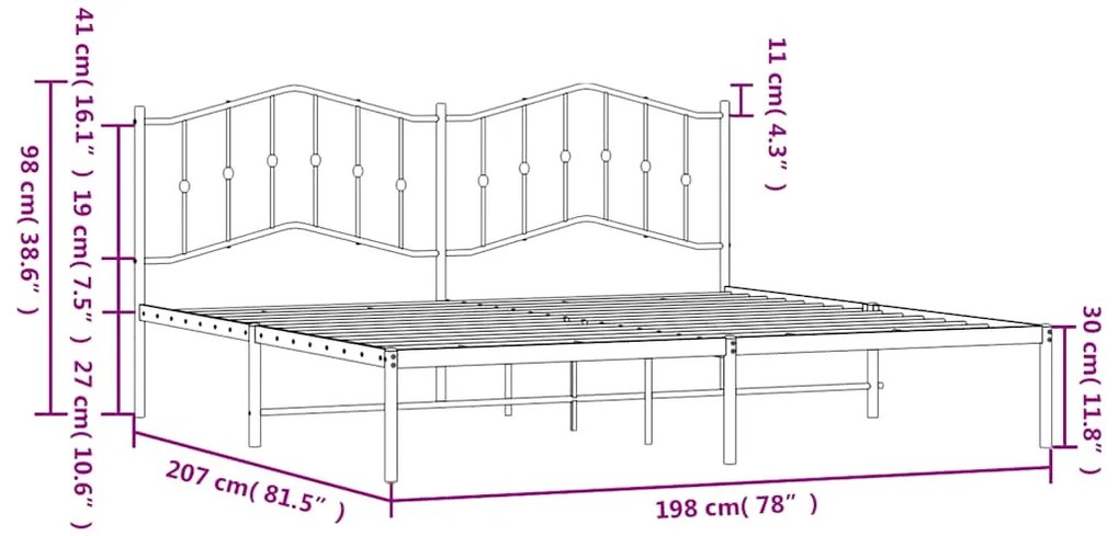 Estrutura de cama com cabeceira 193x203 cm metal branco