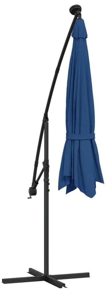 Guarda-sol cantilever c/ luzes LED/poste aço 300 cm azul-ciano