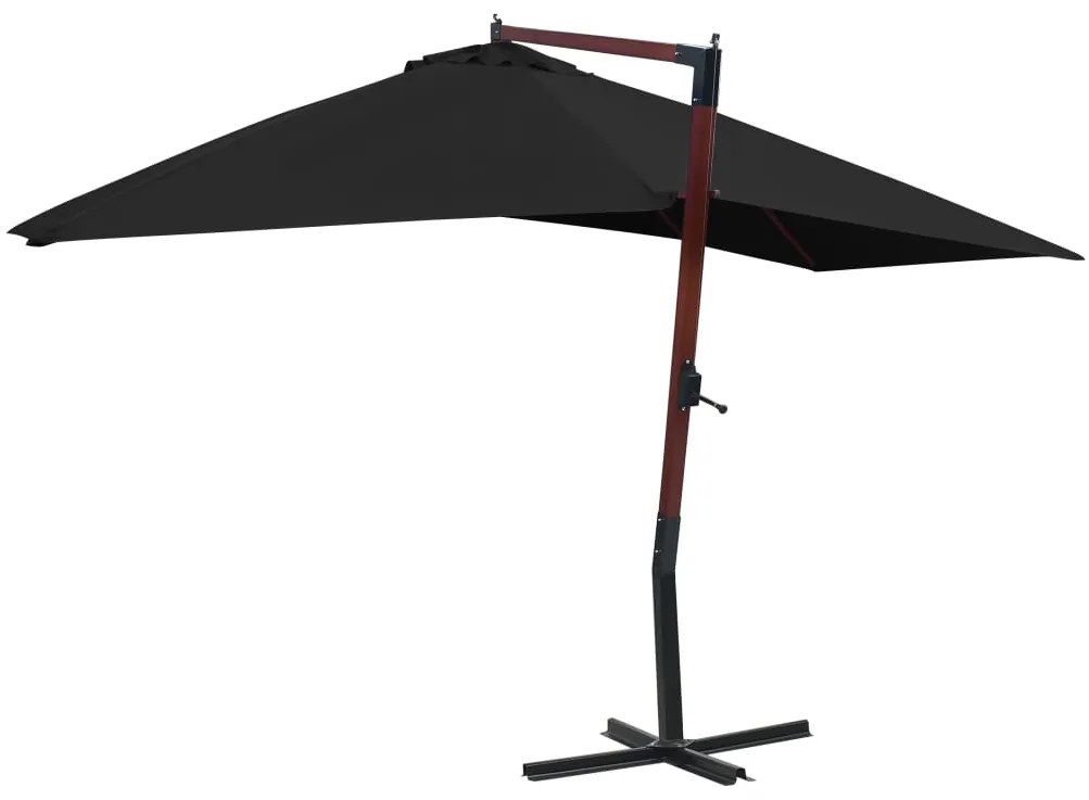 Guarda-sol suspenso com mastro de madeira 400x300 cm preto