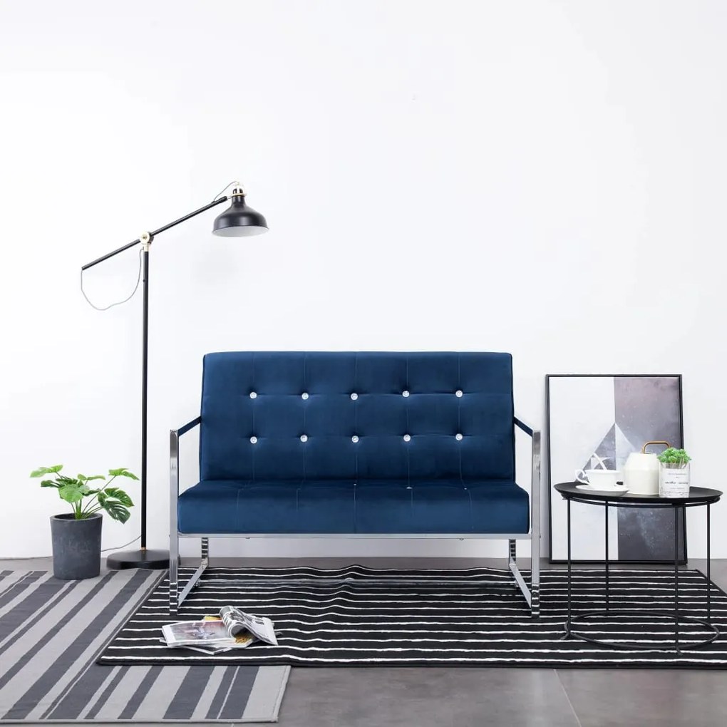 282166 vidaXL Sofá de 2 lugares com apoio de braços cromado e veludo azul
