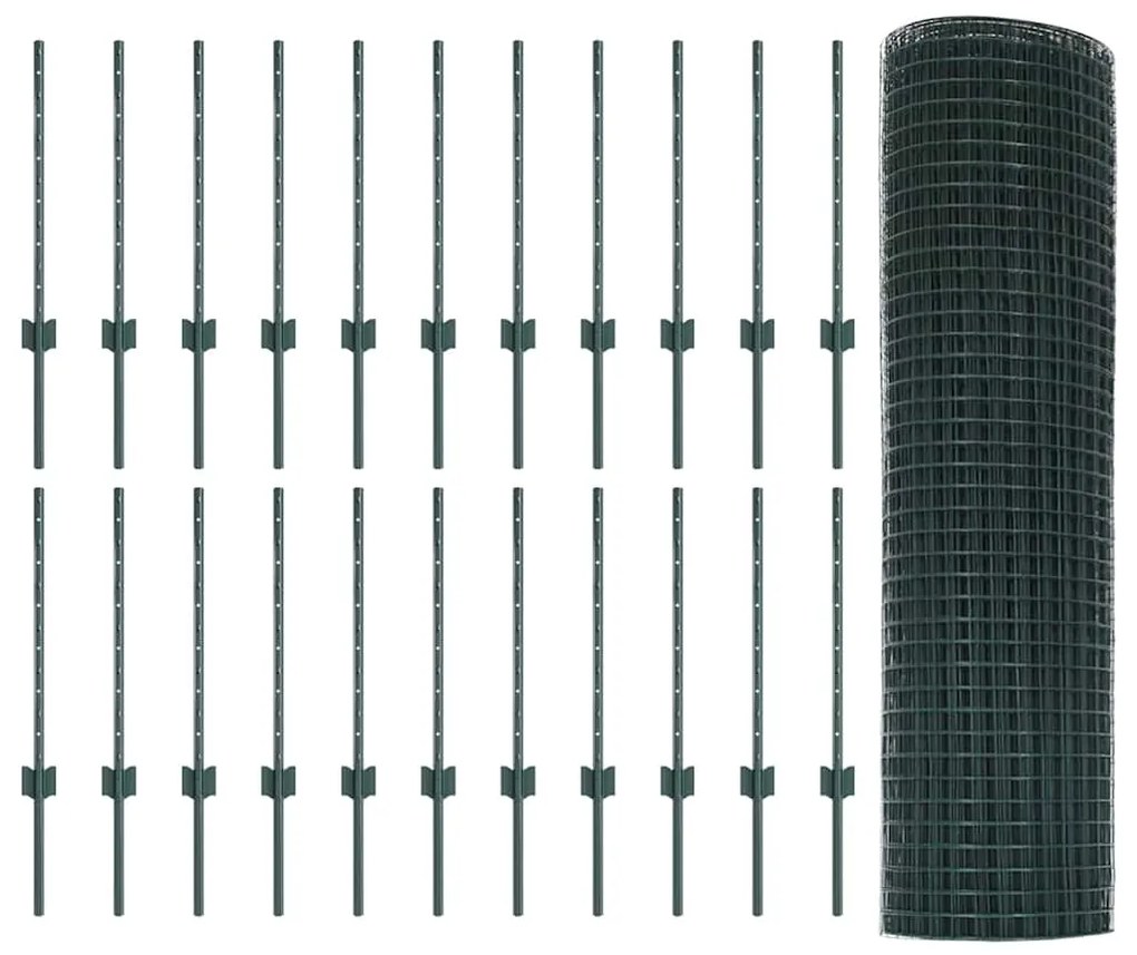 Cerca de Fio Soldado com 22 Postes em U Verde 0.5x50 m Aço