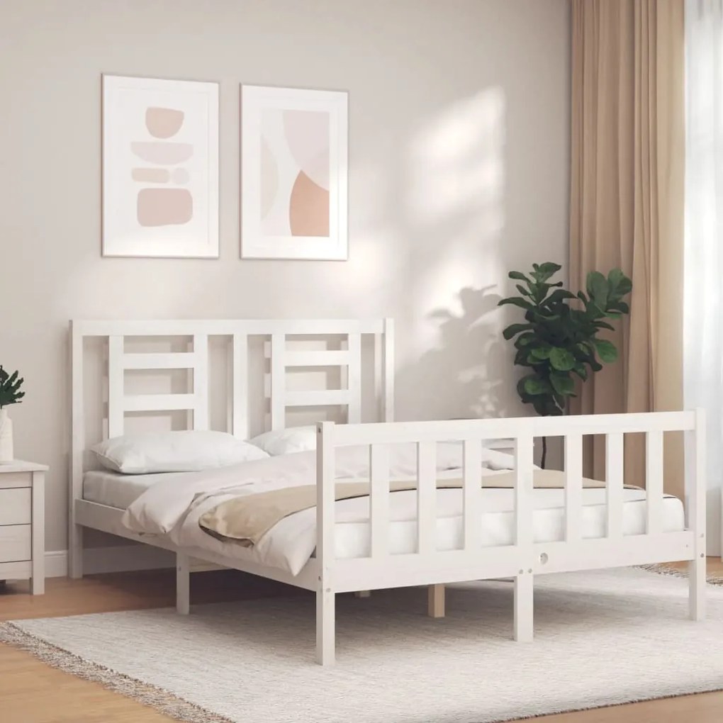 Estrutura de cama com cabeceira 140x190cm madeira maciça branco