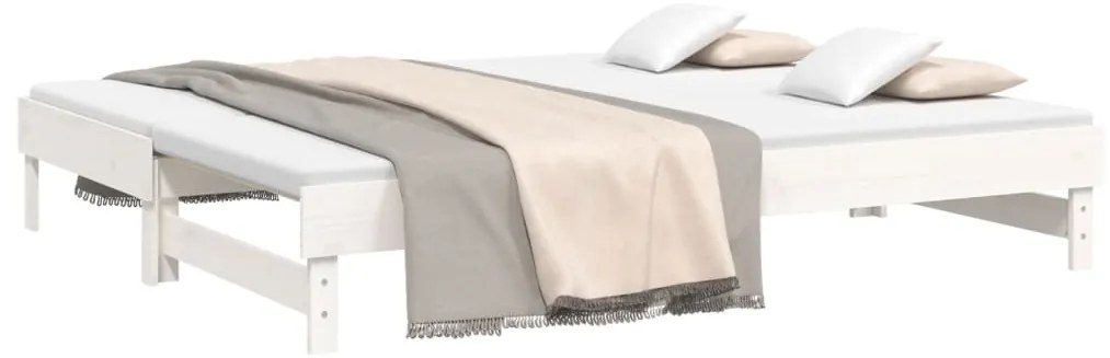 Sofá-cama de puxar 2x(100x200) cm madeira pinho maciça branco
