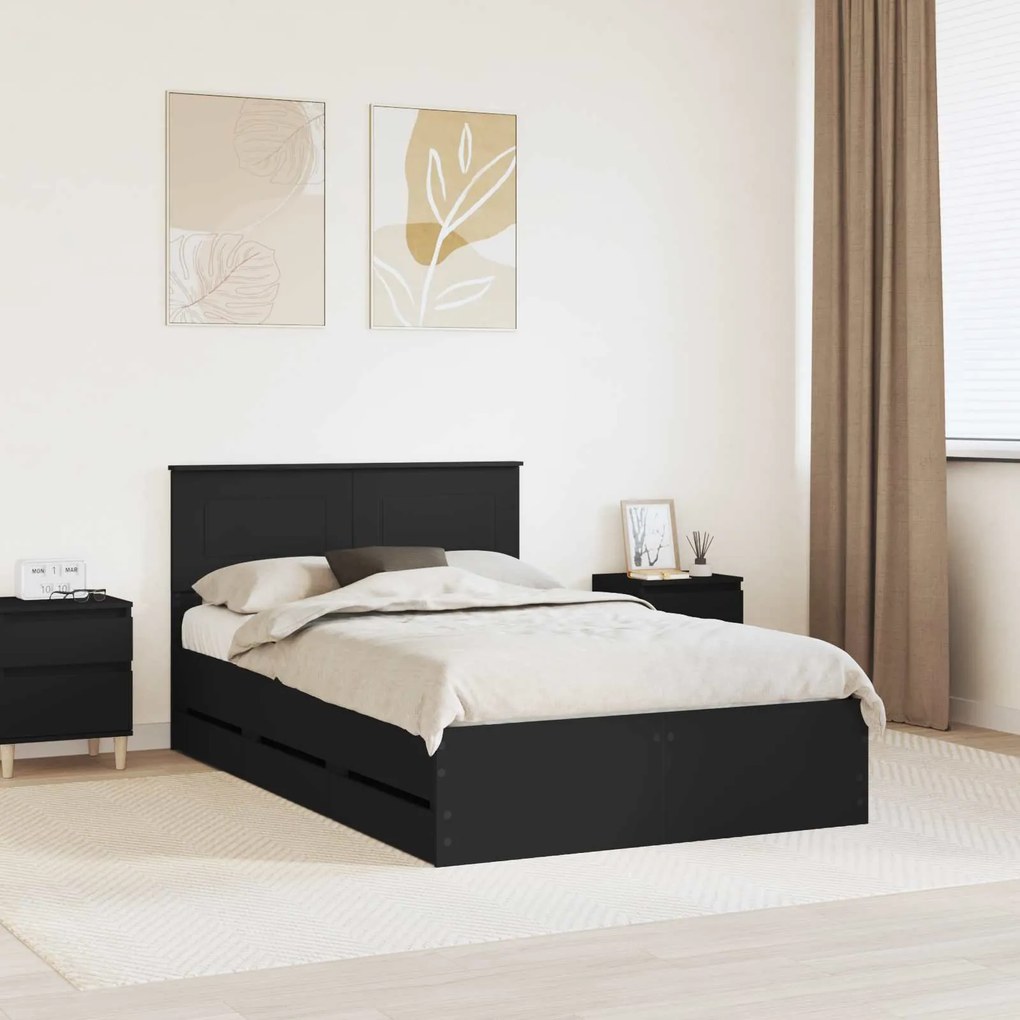 vidaXL Estrutura da Cama Preto 120 x 190 cm Madeira de Engenharia