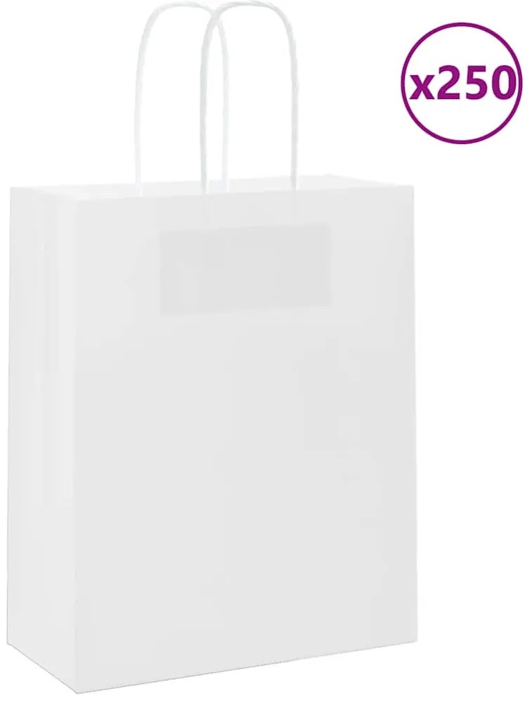 vidaXL Sacos de papel 250 unid com alças branco 18x8x22 cm