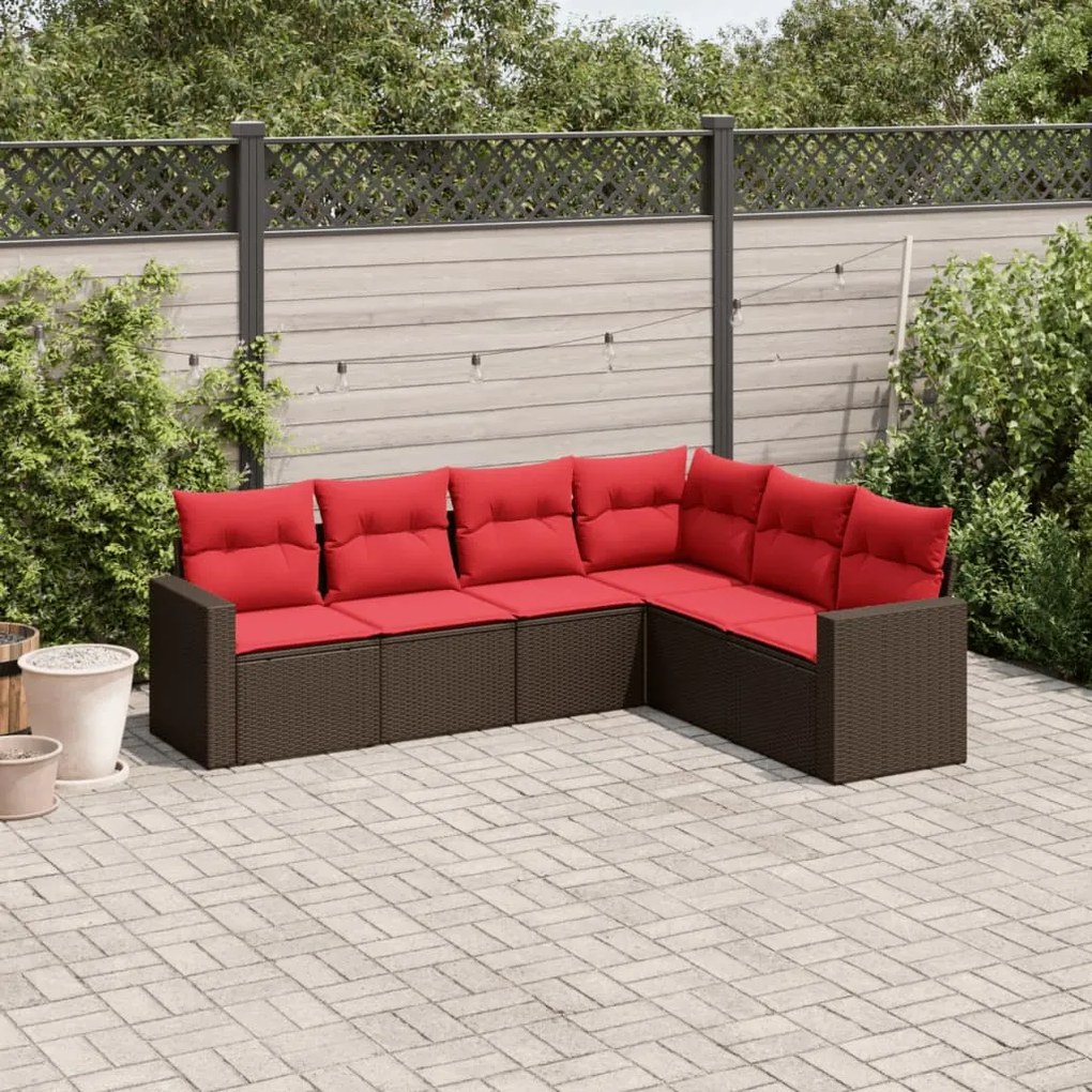 vidaXL 6 pcs conjunto de sofás jardim c/ almofadões vime PE castanho