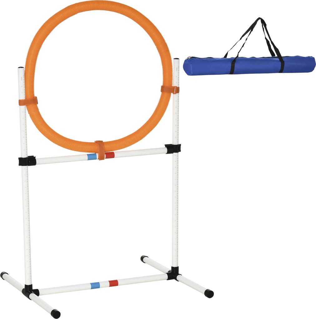 PawHut Aro de Salto Agility para Cães, Conjunto Agility para Cães, Aro Agility 2 em 1 com Barra de Salto e Bolsa de Transporte Plástico 74,5 x 66 x 91 cm Branco+Laranja | Aosom Portugal