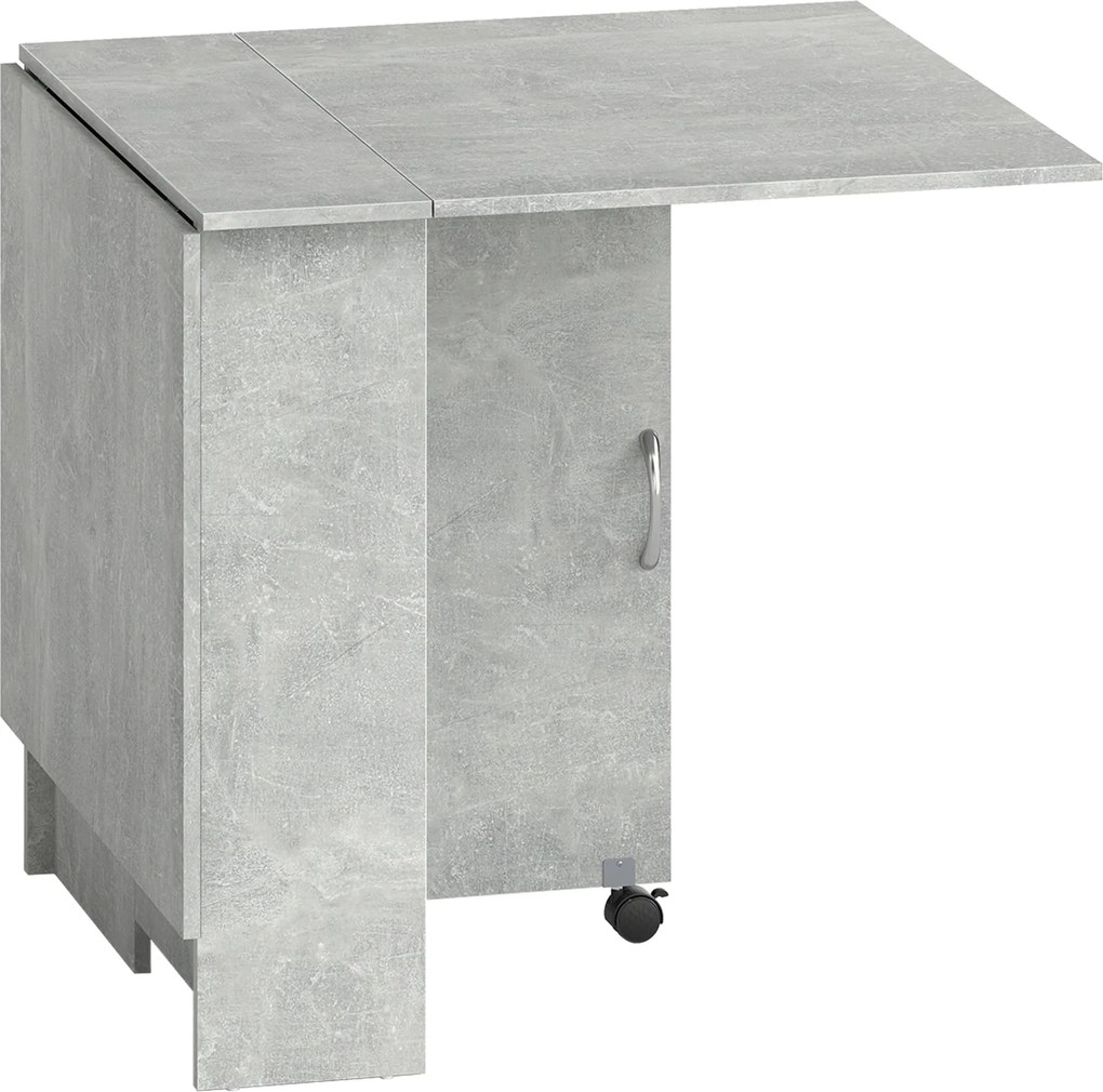 Mesa de Sala de Jantar Dobrável com 2 Prateleiras de Armazenamento (CADEIRAS NÃO INCLUIDAS) e Rodas para Cozinha 75x140x74 cm Cinza