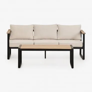 Conjunto De Jardim Com Sofá De 3 Lugares E Mesa De Centro Em Alumínio 110x55cm Lipov Preto - Sklum