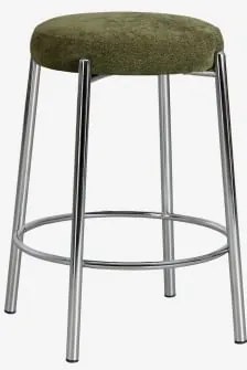 Banqueta Alta Estofada E Em Ferro Zantria ↑65 Cm & Chenille Verde Sálvia - Sklum