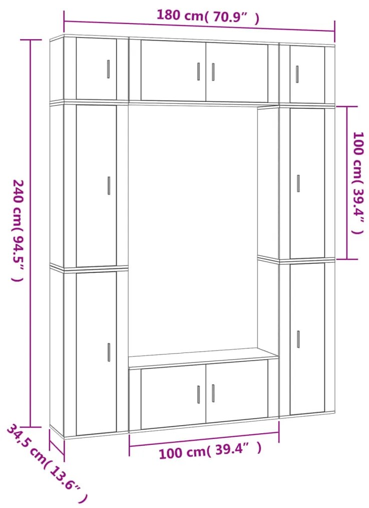 Conjunto móveis de TV 8 pcs madeira processada branco