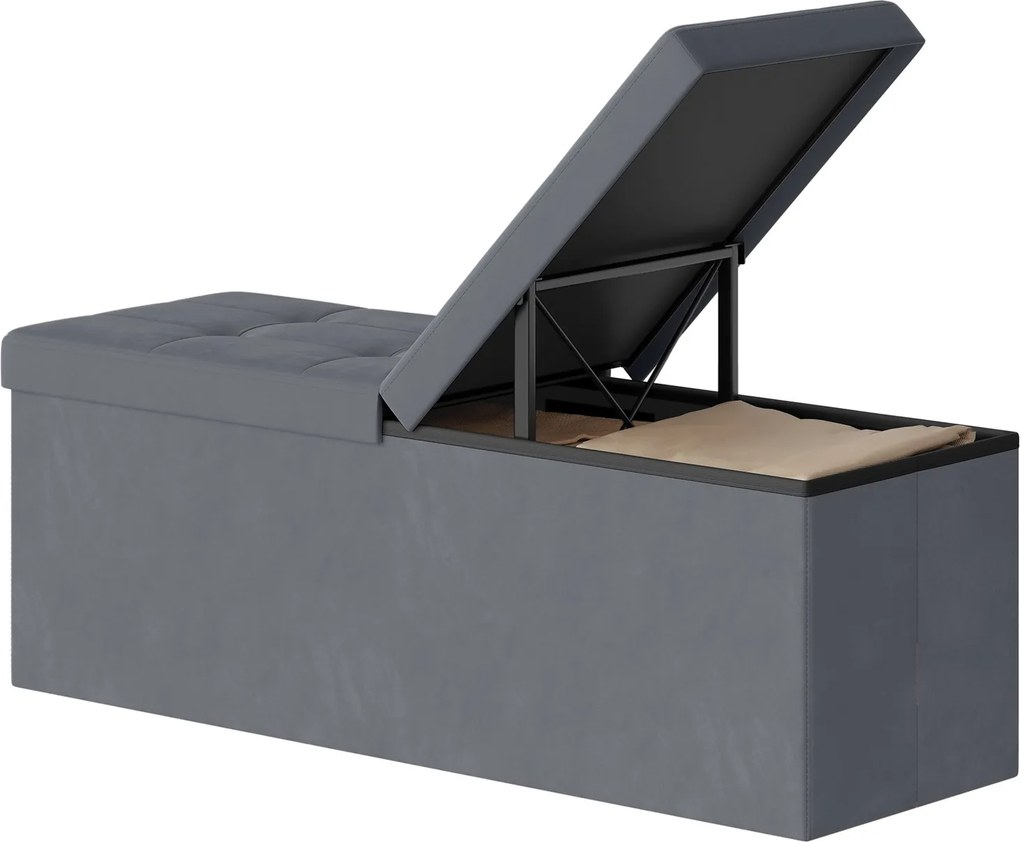 Banco com tampa 38 x 110 x 38 cm, com espaço de arrumação, para a entrada cinzento