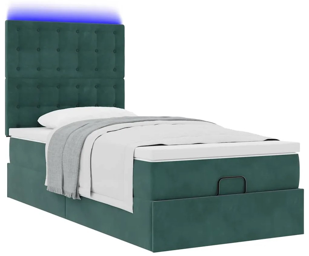 Estrutura de cama otomana colchões 90x200cm veludo verde escuro