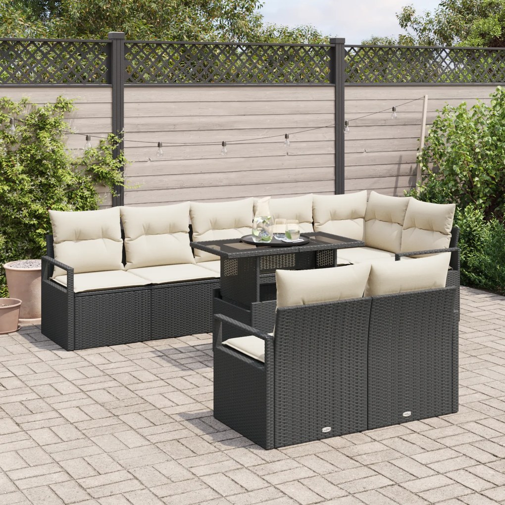 Conjunto de Sofá de Jardim vidaXL 9 Peças com Almofadas em Polyrattan