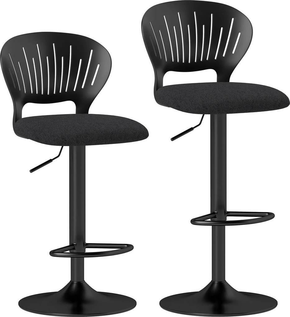 HOMCOM Conjunto de 2 Bancos Altos de Cozinha Giratórios a 360° Reguláveis em Altura de 84-105 cm 40,5x43x84-105 cm Preto | Aosom Portugal