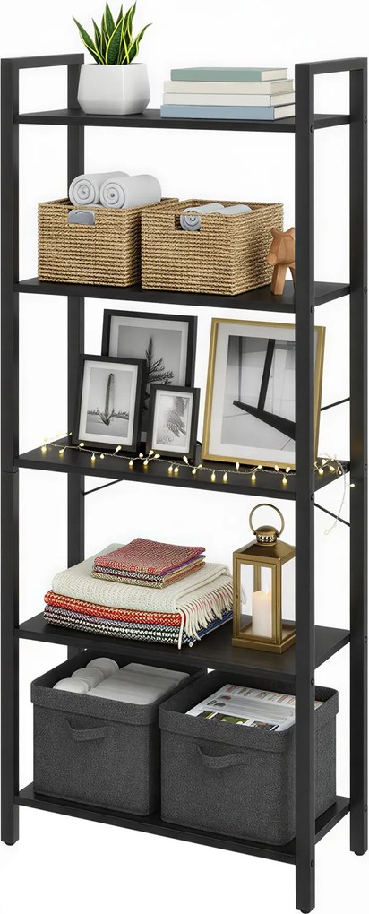 Estante com 5 prateleiras 64 x 30 x 152,5 cm para livros estável preta
