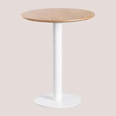 Mesa De Bar Redonda Em Mdf Xiren Castanho Madeira Natural - Branco & Ø60 Cm - Sklum
