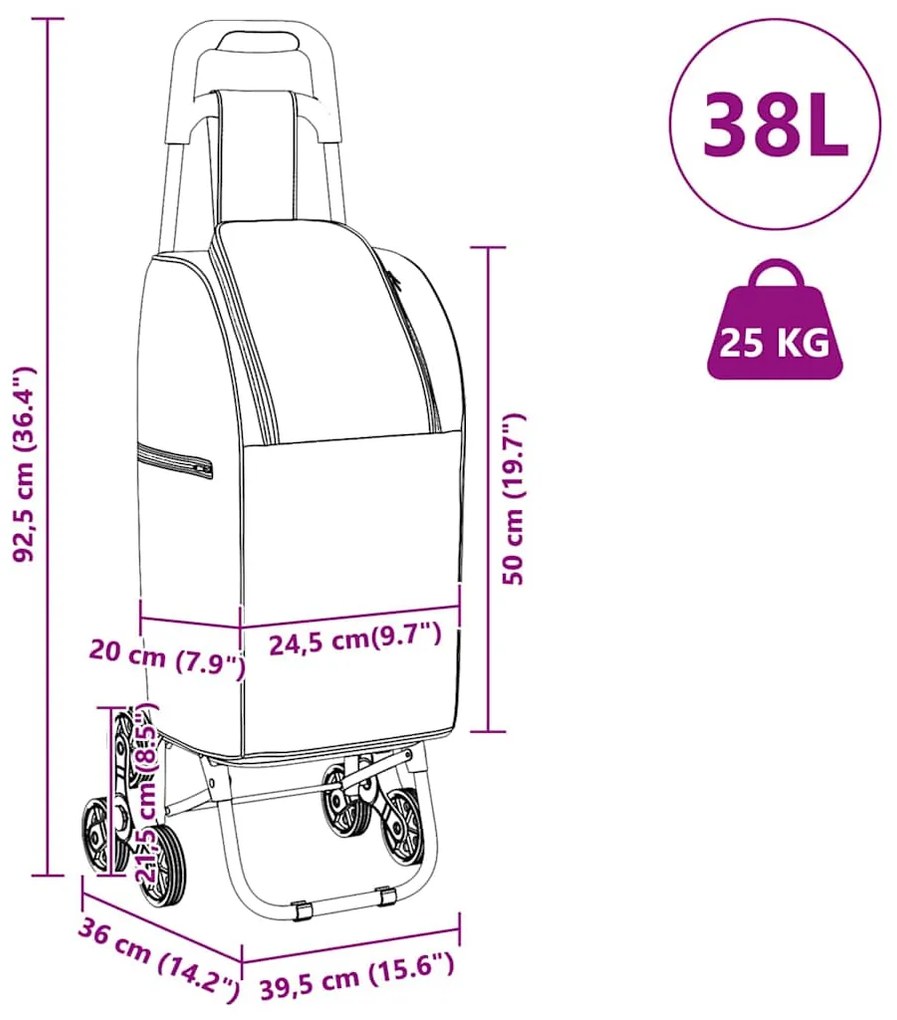 Carrinho de Compras vidaXL com Escada Preto 38 L