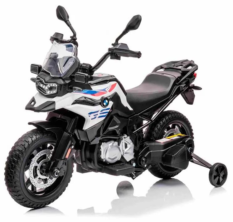 Mota Eléctrica BMW F850 GS Bateria 12V Crianças, Rodas macias em EVA, Motores 2 x 35W, Luces LED, Rodas auxiliares, Leitor de MP3 com entrada USB/Aux,