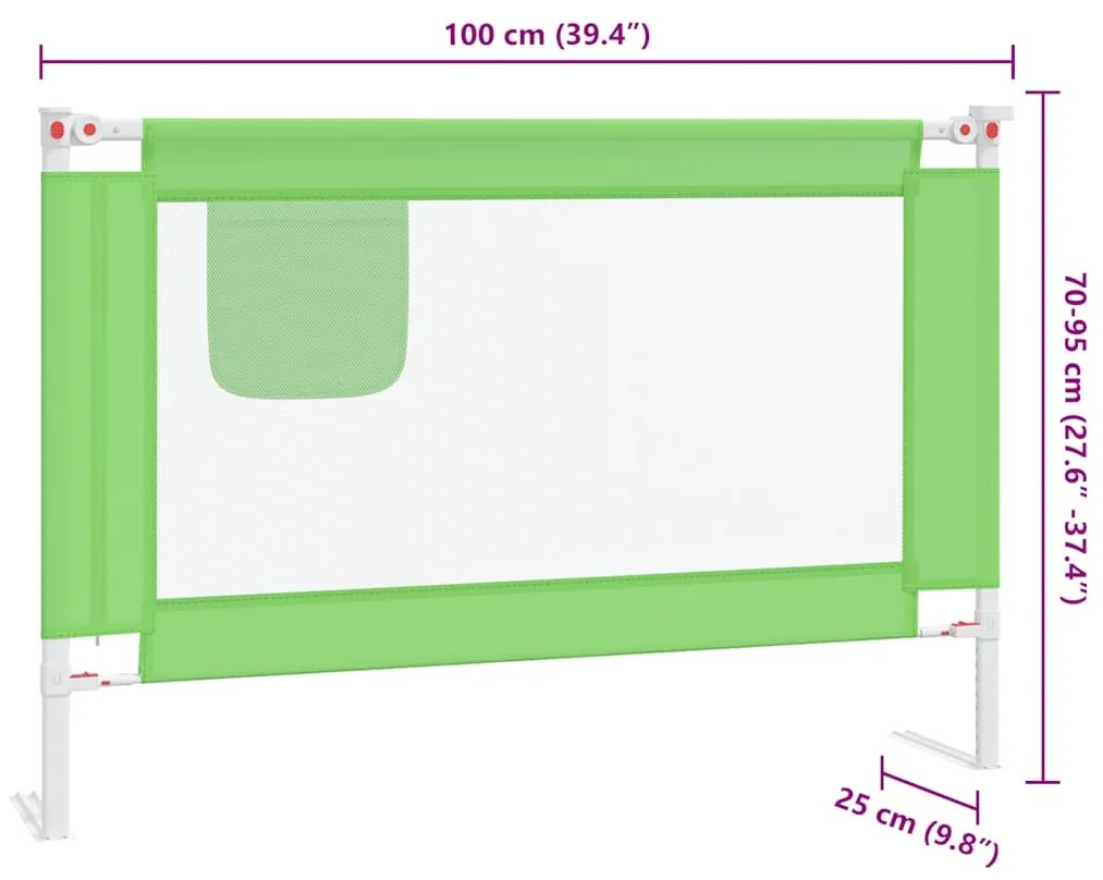 Barra de segurança p/ cama infantil tecido 100x25 cm verde