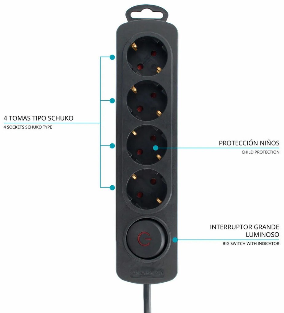 Extensão com 4 tomadas com interruptor TM Electron 3680 W
