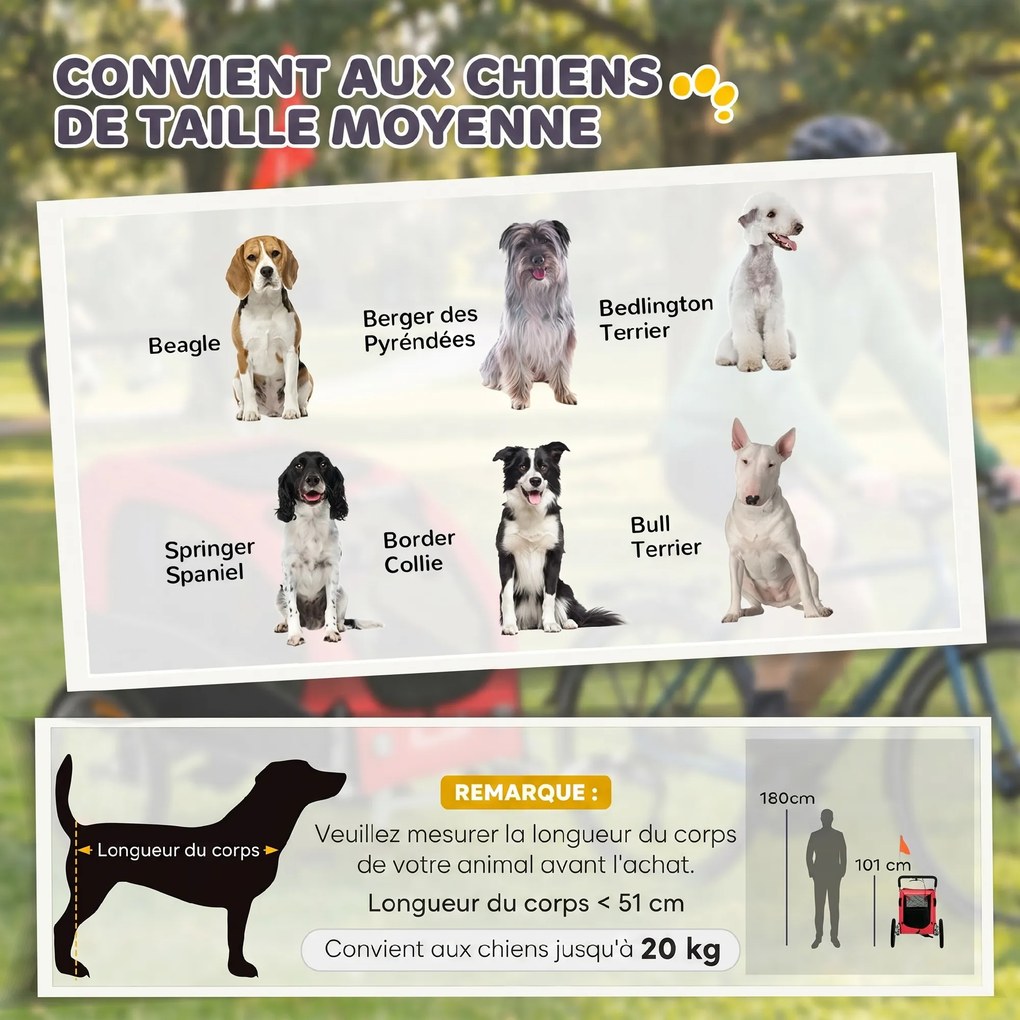 Atrelado de Bicicleta para Cão 2-em-1, 160 x 71 x 101 cm, Com Suspensão, Vermelho