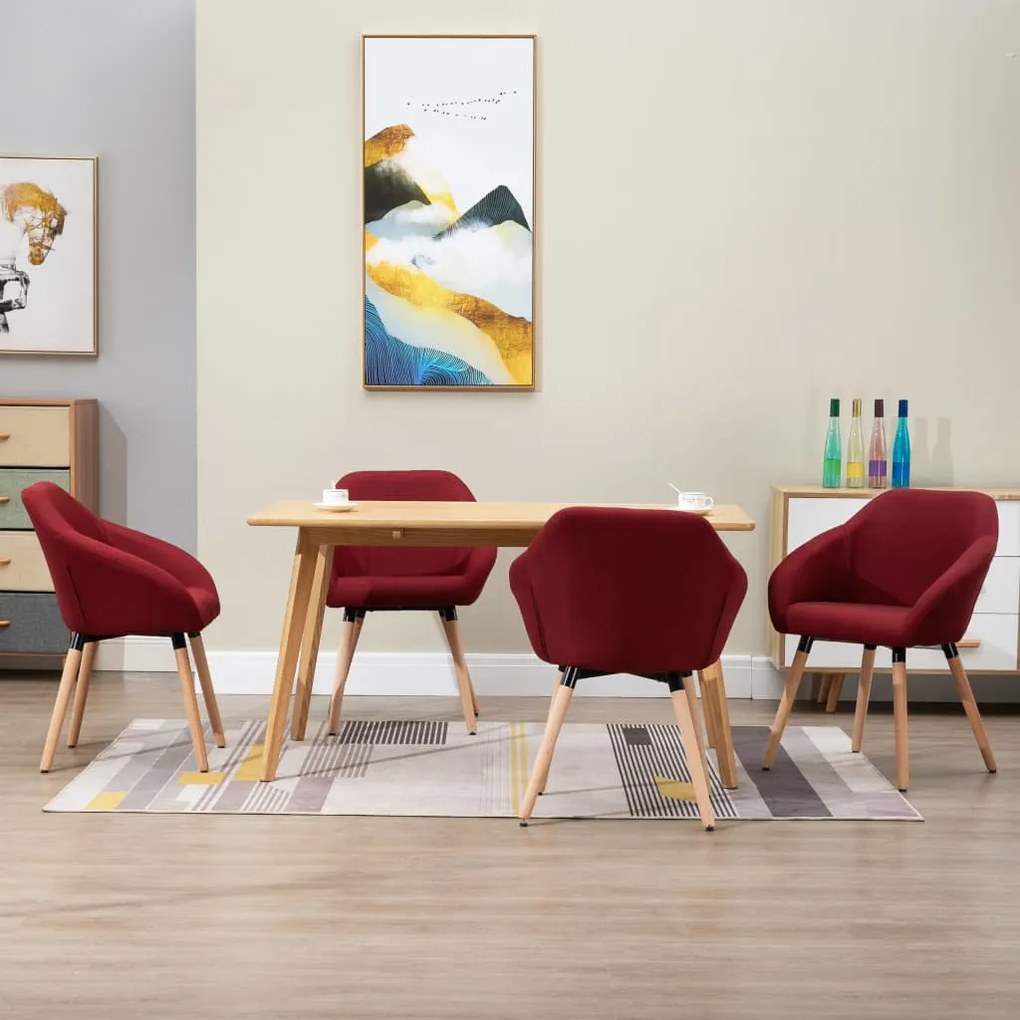 vidaXL Cadeiras de jantar 4 pcs tecido vermelho tinto