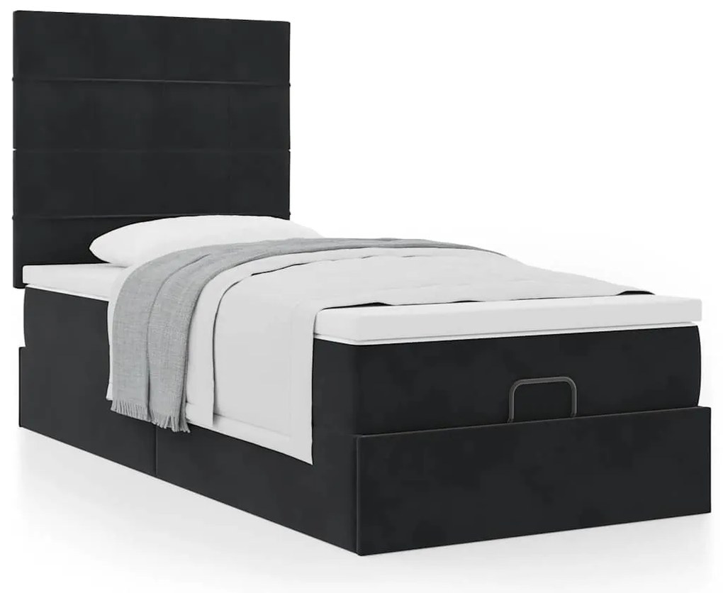Estrutura de cama otomana vidaXL com colchões preto 100x200cm Veludo