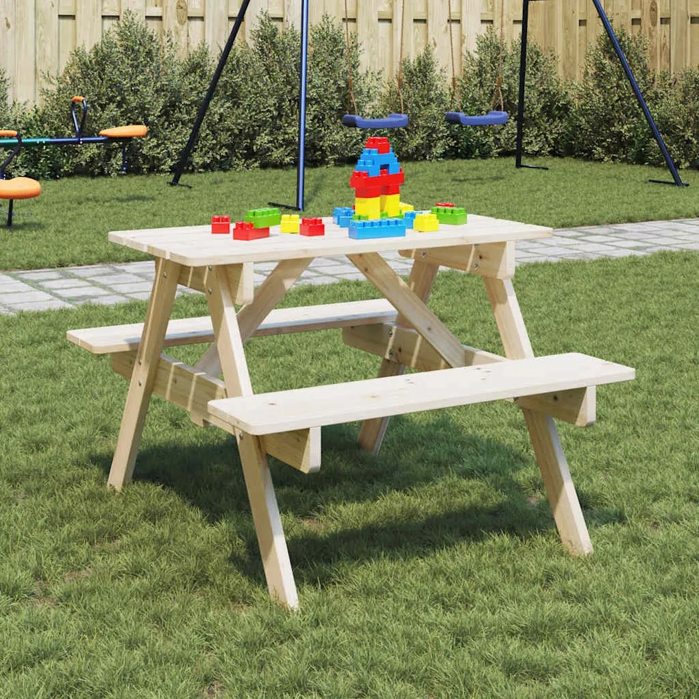 vidaXL Mesa piquenique 4 crianças c/ orifício guarda-sol abeto maciço
