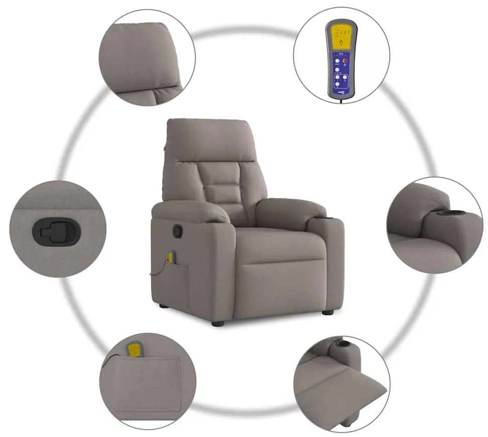 Poltrona de massagens reclinável tecido cinzento-acastanhado
