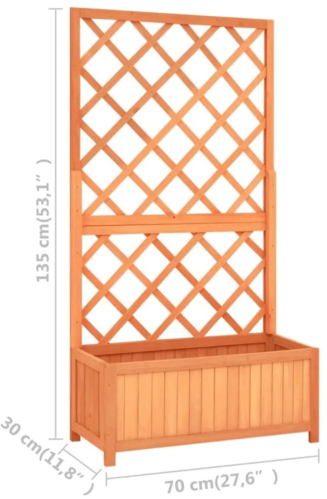 Vaso com treliça para jardim 70x30x135 cm abeto maciço castanho