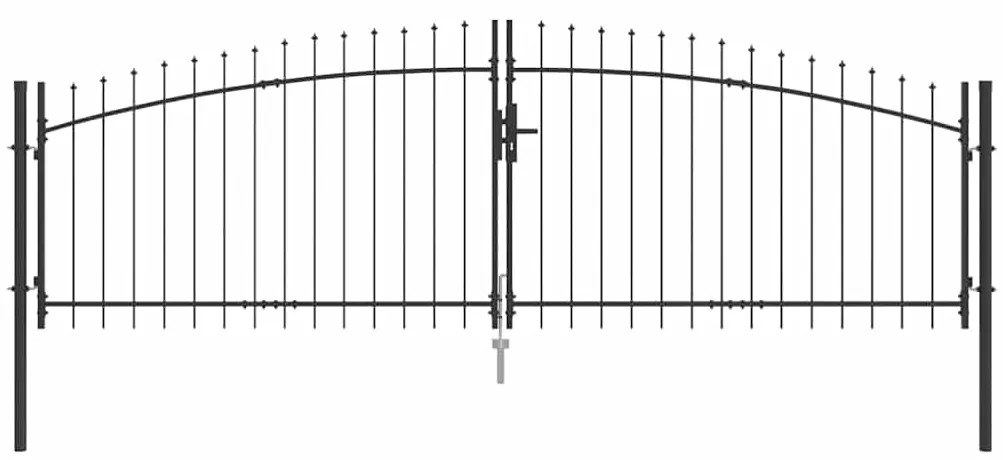 Portão de Jardim com Ponta de Lança Dupla Abertura Cinza 125x400 cm de
