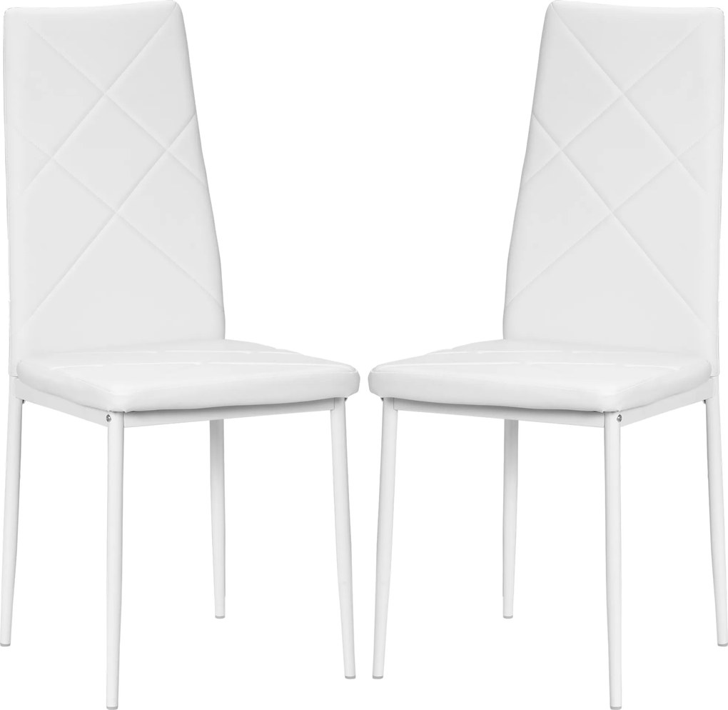 Conjunto de 2 cadeiras de sala de jantar com encosto alto, revestimento sintético e pés em aço, branco