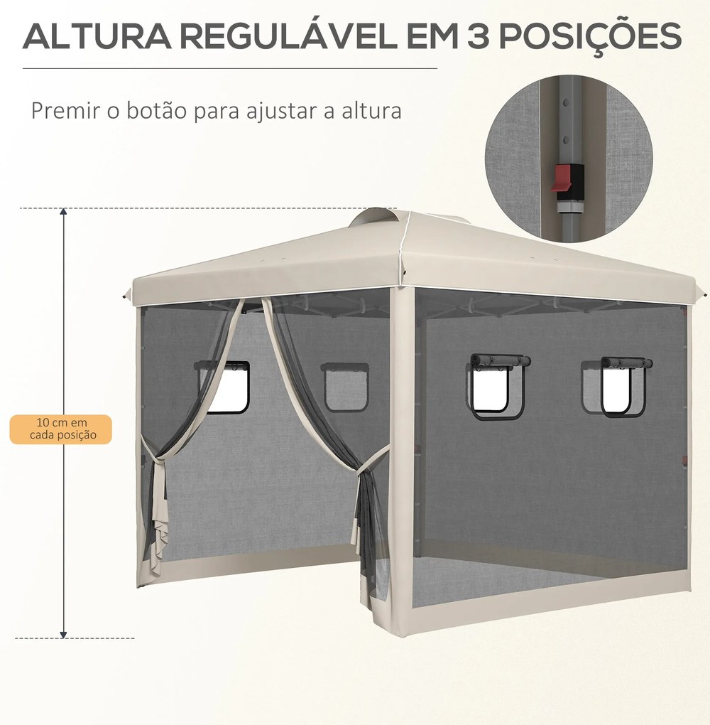 Tenda Dobrável 3x3 m Tenda de Jardim com Parede Lateral de Malha 6 Jan